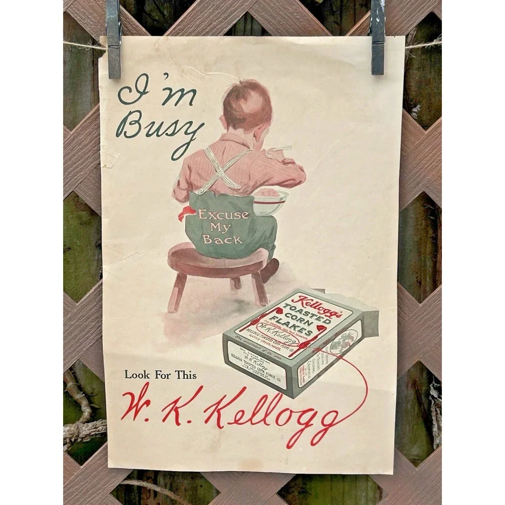 1912 KELLOGG's Corn Flakes Cereal Child  VINTAGE AD CI37 + Gold Medal Flour Ad